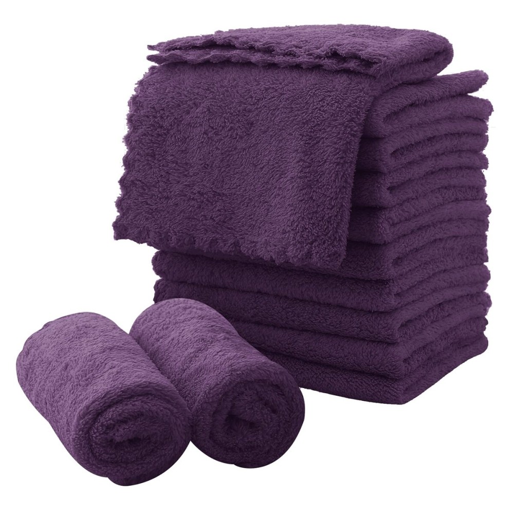 MOONQUEEN Microfiber Facial Cloths Fast Drying Washcloth 12 Pack - Premium Soft Makeup Remover Cloths - Grape Purple