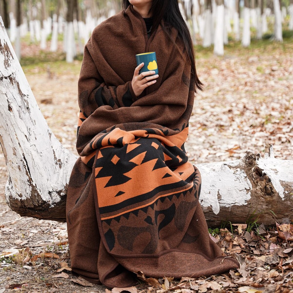 ACUSHLA Merino Wool Blanket - Soft Warm Thick Washable Large Bed Couch Camping Outdoor Travel Throw Blanket All Seasons, Flame Brown 79X63