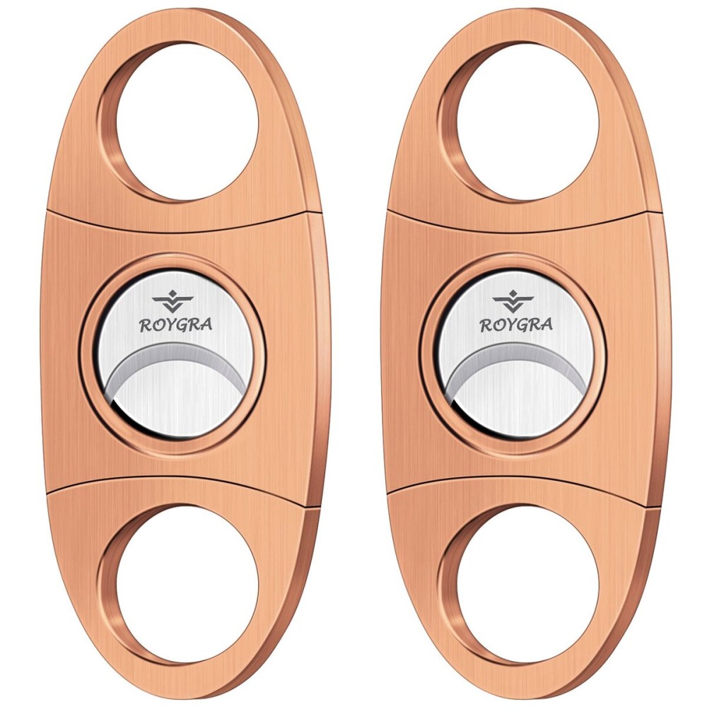 roygra Cigar Cutter Set (2 Pack), Guillotine Double Blade, Cigar Accessories for Men, Stainless Steel Smoking Accessories Tool, Portable Sharp Clean Cut - Bronze