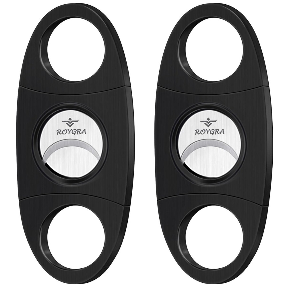 roygra Cigar Cutter Set (2 Pack), Guillotine Double Blade, Cigar Accessories for Men, Stainless Steel Smoking Accessories Tool, Portable Sharp Clean Cut - Black