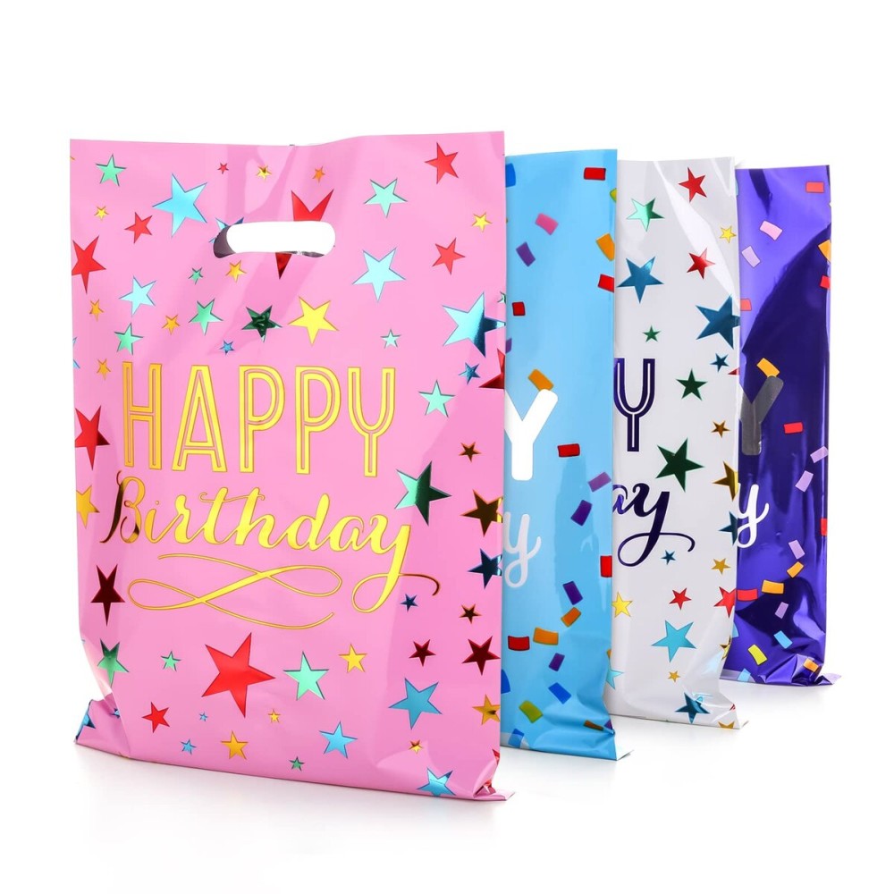 PintreeLand 6.7 * 9.8inch Happy Birthday Party Favor Bags 40 PCS, Plastic Goodies Loot Gift Bags Bulk for Kids Baby Girls & Boys Birthday Party Supples (B Style 40 Packs)