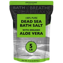 Aromasong Dead Sea Salt with Organic Aloe Vera, Spa Bath Salts, 5 Lbs Fine Bulk resealable Pack, 100% Pure & Natural, Soak for Women & Men for Tired Muscles & Skin Issues (Packaging May Vary)