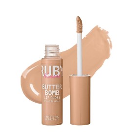 Ruby Kisses Lip Gloss Butter Bomb Gloss Non-Sticky Lip Gloss Vitamin E Natural Nude Lip Makeup - 7.8mL (0.26 US fl.oz) (White Lie)