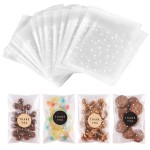 NPLUX 100PACK Self Adhesive Cookie Bags Cellophane Treat Bags Thank You for Gift Giving Candy with Stickers(White Polka Dot,4x6 INCH)