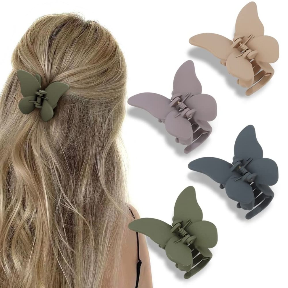 ATODEN Butterfly Hair Clips 4Pcs Matte Claw Clips for Thin Hair, Cute Hair Accessories and Jaw Clips as Gifts