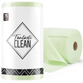 Fantasticlean Microfiber Cleaning Cloth Roll -75 Pack, Tear Away Microfiber Towels, 12 x 12, Reusable, Washable, Scratch Free, Ultra Absorbent Dish Rags for Car, Home, Garage or Shop (Green)
