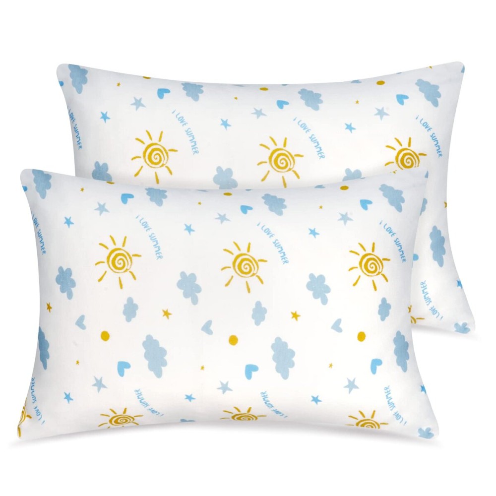 Zenssia Organic Cotton Toddler Pillowcases Pack of 2, 13x18 Inches Travel Pillowcase with Envelope Closure, Soft & Breathable Baby Pillow Case Cover, Sunny Blue