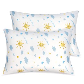 Zenssia Organic Cotton Toddler Pillowcases Pack of 2, 13x18 Inches Travel Pillowcase with Envelope Closure, Soft & Breathable Baby Pillow Case Cover, Sunny Blue