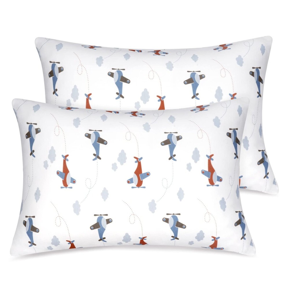 Zenssia Organic Cotton Toddler Pillowcases Pack of 2, 13x18 Inches Travel Pillowcase with Envelope Closure, Soft & Breathable Baby Pillow Case Cover, Airplane