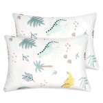 Zenssia Organic Cotton Toddler Pillowcases Pack of 2, 13x18 Inches Travel Pillowcase with Envelope Closure, Soft & Breathable Baby Pillow Case Cover, Dinosaur
