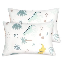 Zenssia Organic Cotton Toddler Pillowcases Pack of 2, 13x18 Inches Travel Pillowcase with Envelope Closure, Soft & Breathable Baby Pillow Case Cover, Dinosaur
