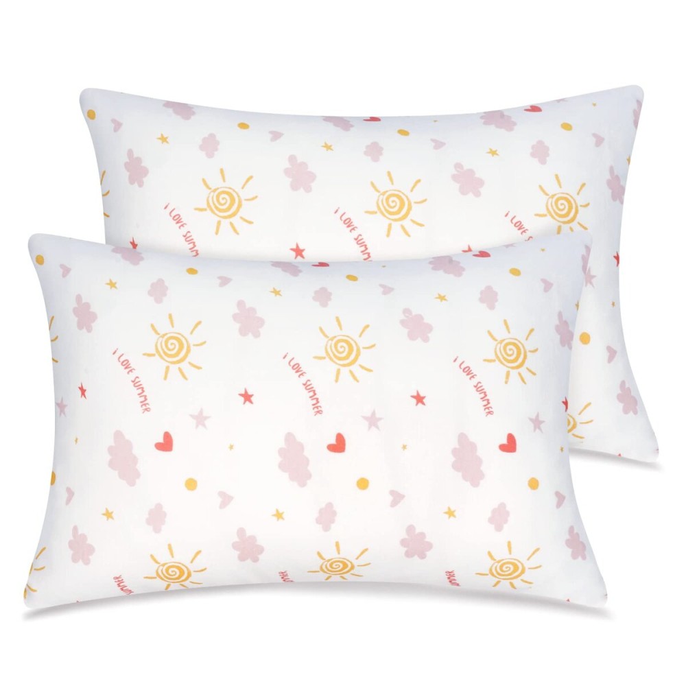 Zenssia Organic Cotton Toddler Pillowcases Pack of 2, 13x18 Inches Travel Pillowcase with Envelope Closure, Soft & Breathable Baby Pillow Case Cover, Sunny Pink