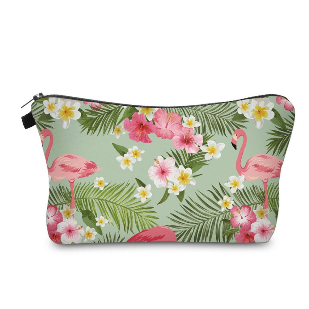 Aiphamy Cute Travel Makeup Bag Cosmetic Bag Small Pouch Gift for Women (Tropical Flamingo)