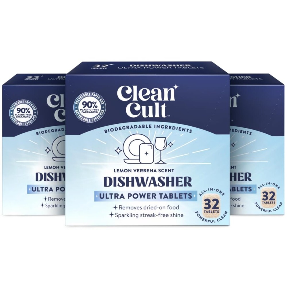 Cleancult Ultra Power Dishwasher Detergent Pods for Sparkling Streak-Free Shine, All-In-One, No Plastic Waste, 96 Count