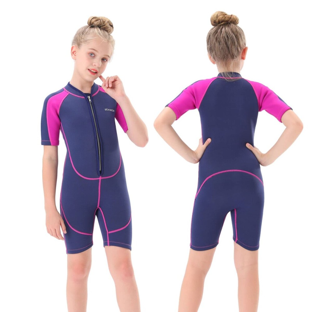 Seaskin Kids Wetsuit for Girls Toddlers, 2mm Front Zipper Shorty Wetsuits, Neoprene Thermal Swimsuits for Diving Surfing Swim Lessons Size 16