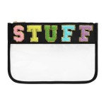 DYSHAYEN Chenille Letter Clear Zipper Pouch for Travel,Nylon Clear Cosmetic Bag,Makeup Travel Bag for Women Girls 11.8 Inches x 8.2 Inches (Black-Stuff)