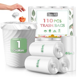 1 Gallon 110 Counts Strong Trash Bags Garbage Bags by Teivio, Bin Liners, for home office kitchen (Clear)