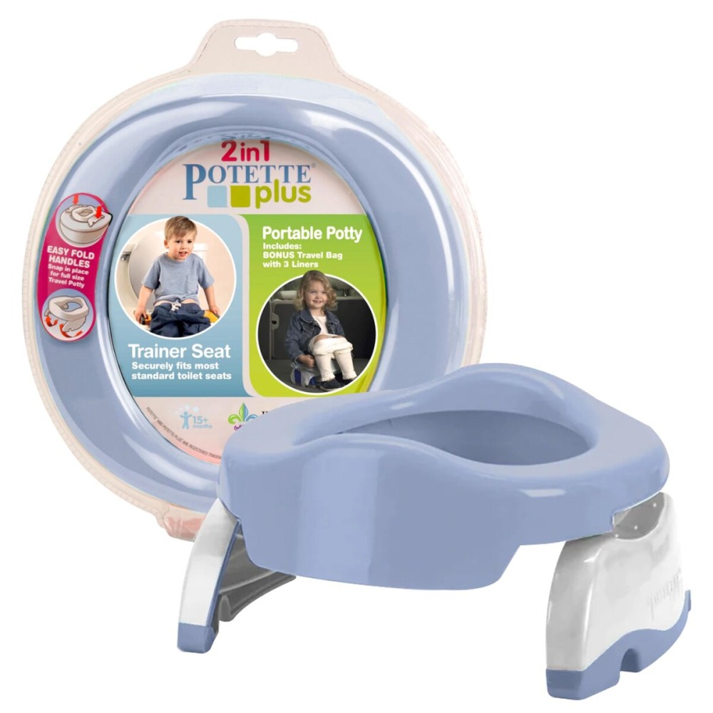 Kalencom Potette Plus 2-in-1 Travel Potty and Trainer Seat - Dual-Purpose Potty Training Toilet Seat - Portable Potty for Toddler Travel - With Durable, Lock-In Legs and Splash Guard - Misty