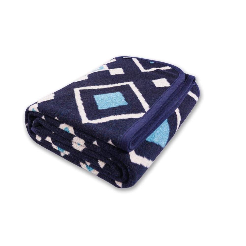 PuTian Merino Wool Blanket - 87 x 63 Thick Warm Soft Large Bed Throw - Great for Camping, Outdoors, Travel, Car, Couch, All Seasons, Blue Check