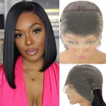 Skouty 12 Inch Bob Wig Human Hair 13x4 Lace Front Wigs Human Hair Wigs for Black Women Short Bob Wigs 180% Density HD frontal Wigs Glueless Wigs Human Hair Pre Plucked with Baby Hair Natural Color
