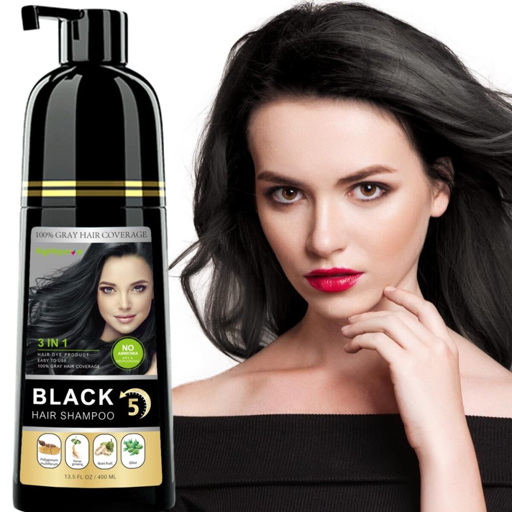Onilyua Instant Black Hair Shampoo, 3 in 1 Natural Hair Dye Shampoo with Herbs, Cover Greys Hair for Men & Women, Permanent Hair Color - Ammonia Free 400ml (Black)