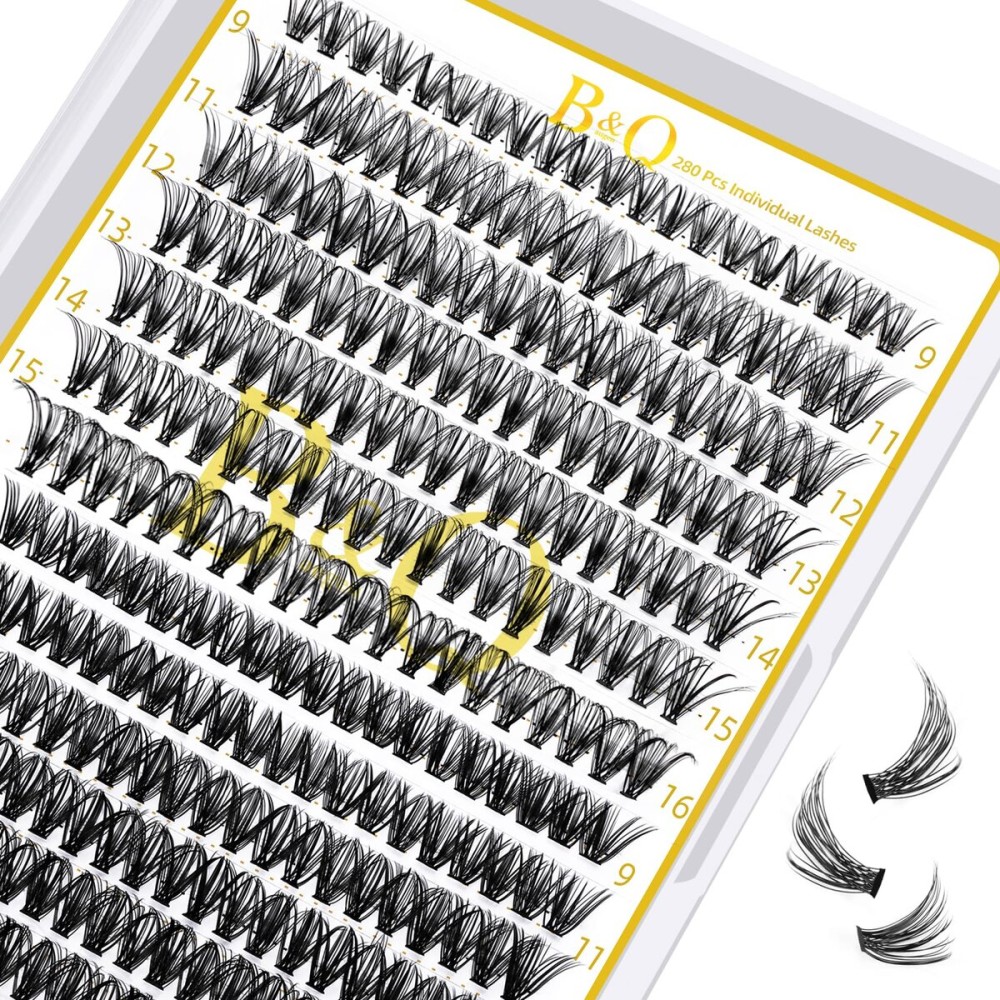 B&Q Lash Clusters 280PCS Natural Eyelash Clusters 30D 40D C 9-16 Individual Lash Wispy Eyelash Extension with Soft Thin Band Classic Look Pestaas Postizas Comfortable DIY at Home(30D+40D-C-9-16MIX)