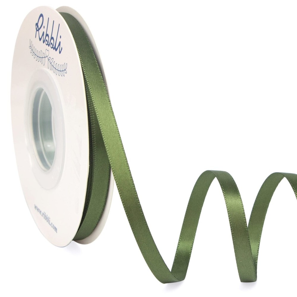 Ribbli Moss Green Satin Ribbon,Double Faced Satin 1/4 inch x Continuous 25 Yards,Use for Bows Bouquet,Gift Wrapping,Wedding Decoration,Floral Arrangement
