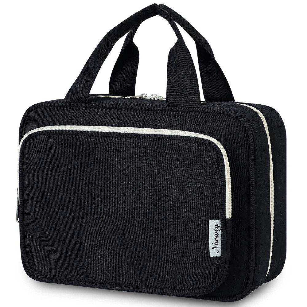 Narwey Travel Toiletry Bag for Women Large Hanging Makeup Bag Organizer Toiletries Bag for Full Size Essentials Accessories Cosmetics (Black (Large))