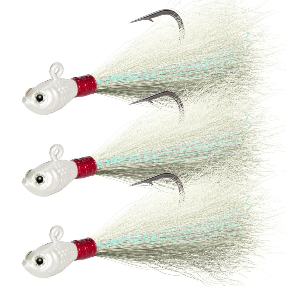 Dr.Fish 3 Pack Bucktail Jig Saltwater Fishing Jig Buck Tail Hair Lure Surf Fishing Bass/Striper/Mackerel/Halibut/Flouder Lure 1/4oz