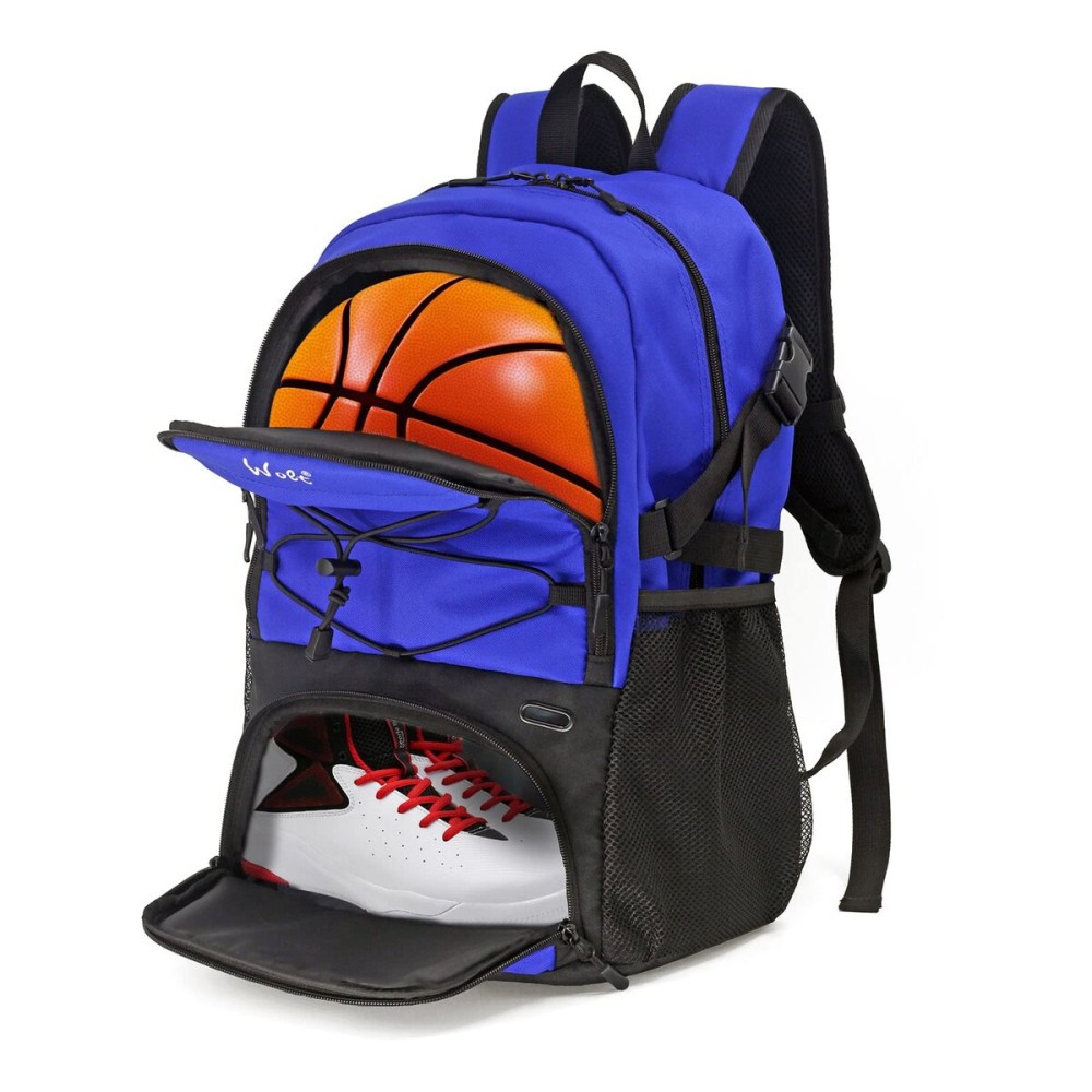WOLT | Basketball Backpack Large Sports Bag with Separate Ball Holder & Shoes Compartment, Best for Basketball, Soccer, Volleyball, Swim, Gym, Travel(Blue)
