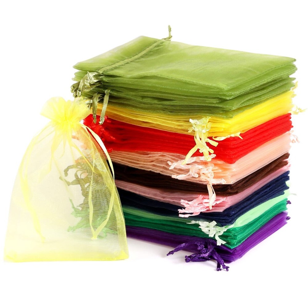 WenTao Organza Bags 46, 100PCS Wedding Favor Bags with Drawstring, Mixed Color Mesh Jewelry Gift Bags for Party, Festival, Bathroom Soaps, Makeup Organza Favor Bags