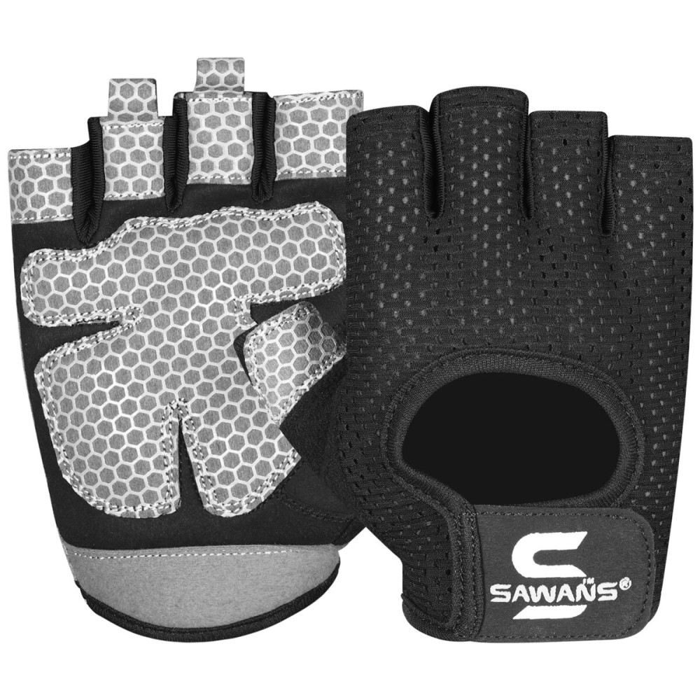 SAWANS Workout Gloves for Men and Women Weight Lifting Gloves Gym Fitness Exercise Cycling Pull ups Microfiber Lightweight Breathable Non-Slip Silicone Padded Palm Grip Protection (Black, Small)