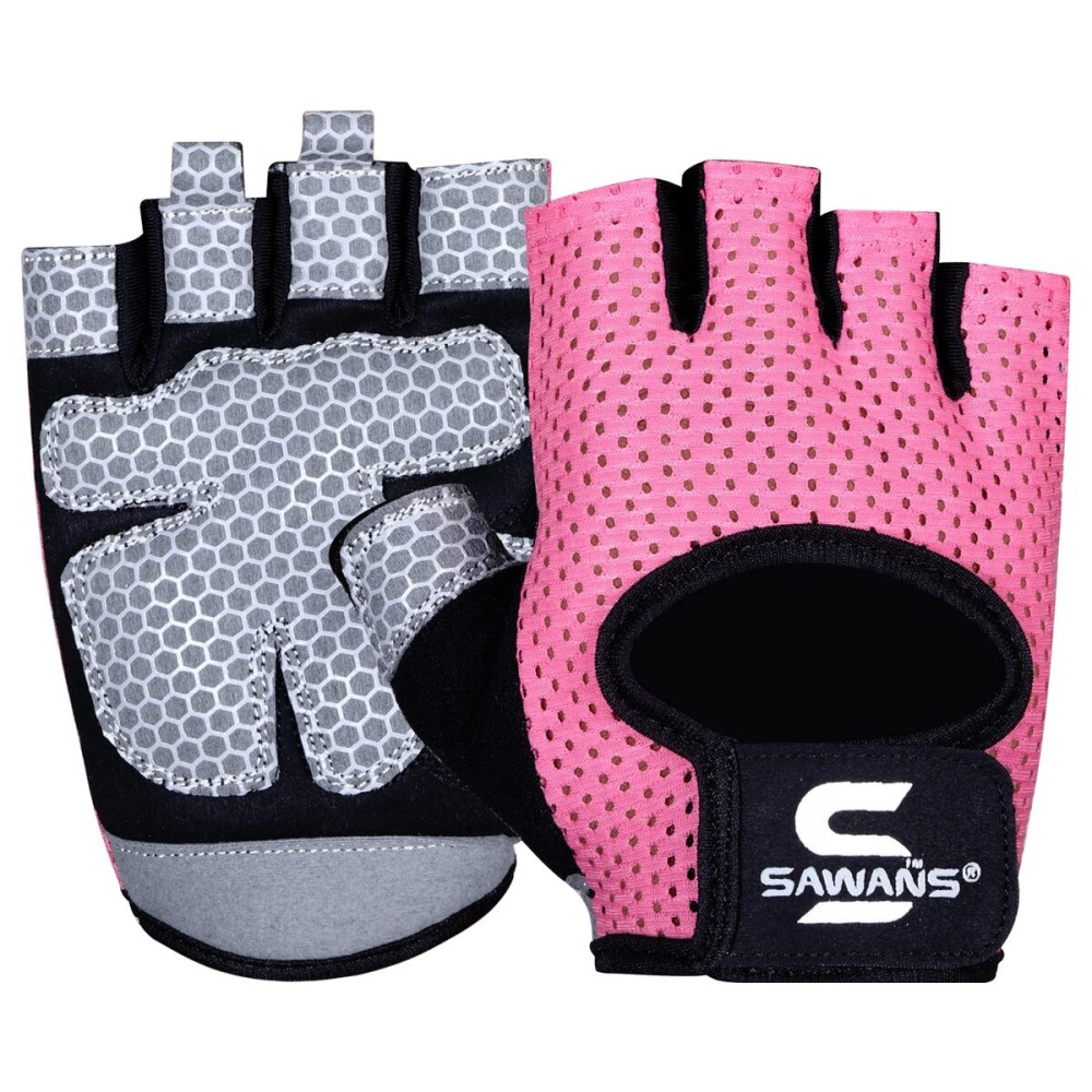 SAWANS Workout Gloves for Men and Women Weight Lifting Gloves Gym Fitness Exercise Cycling Pull ups Microfiber Lightweight Breathable Non-Slip Silicone Padded Palm Grip (Pink, Medium)