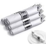 Pre Rolled Plastic Silverware Sets for Parties (50 Pack) Silver Cutlery Set, Disposable Spoons, Forks, Knives, Napkins Prewrapped, Heavy Duty Utensils Individually Wrapped for Wedding, Thanksgiving