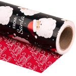WRAPAHOLIC Reversible Vintage Christmas Wrapping Paper - Mini Roll - 17 Inch x 33 Feet - Black Jolly Santa Wrapping Paper and Red Merry Christmas Design with Metallic Foil Shine for Holiday, Party