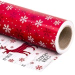 WRAPAHOLIC Reversible Christmas Wrapping Paper Roll - Mini Roll - 17 Inch x 33 Feet - Red White Reindeer and Snowflake Wrapping Paper for Christmas, Holiday, Party