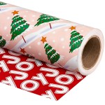 WRAPAHOLIC Reversible Christmas Wrapping Paper - Mini Roll - 17 Inch x 33 Feet - Christmas Tree Wrapping Paper with Joy Lettering Perfect for Holiday, Party, Celebration