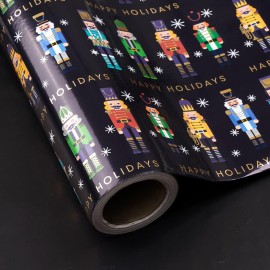 WRAPAHOLIC Reversible Christmas Wrapping Paper - Mini Roll - 17 Inch x 33 Feet - Blue and White Reindeer Holiday Landscape and Stripe Design for Christmas, Holiday, Party