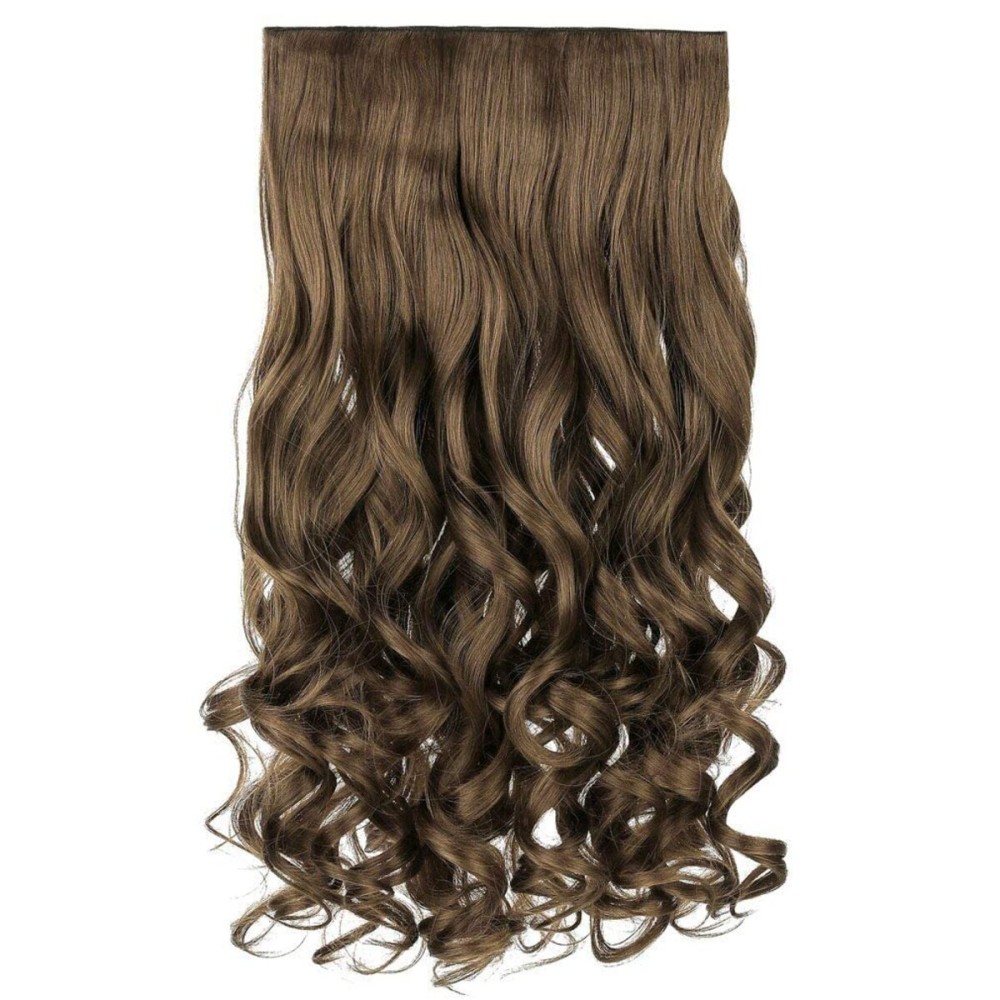 REECHO 24 1-pack 3/4 Full Head Curly Wave Clips in on Synthetic Hair Extensions HE008 Hair pieces for Women 5 Clips 4.5 Oz Per Piece - Ash Light Brown