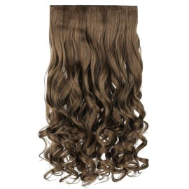 REECHO 24 1-pack 3/4 Full Head Curly Wave Clips in on Synthetic Hair Extensions HE008 Hair pieces for Women 5 Clips 4.5 Oz Per Piece - Ash Light Brown
