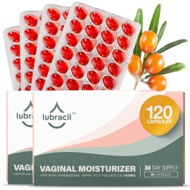 Lubracil Vaginal Moisturizer Pills for Dryness and Moisture - Sea Buckthorn Oil, Omegas 6, 7, & 9, Vitamins A & E - Nourishes Vaginal Wetness & Hydration for All Women - 60 Wet Pills, 2 Pack