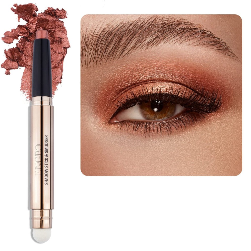 Enfuntins Cream Eyeshadow Stick, Long-Lasting, Crease-Proof Eyeshadow with Built-in Smudger Eye Shadow Orange Brown Shimmer