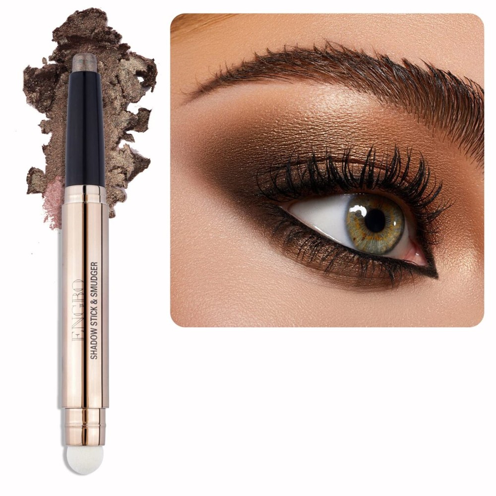Enfuntins Brown Eyeshadow Stick, Cream Eye Shadow Crayon Pencil, Long Lasting Waterproof with Built-in Smudger, Cocoa Shimmer