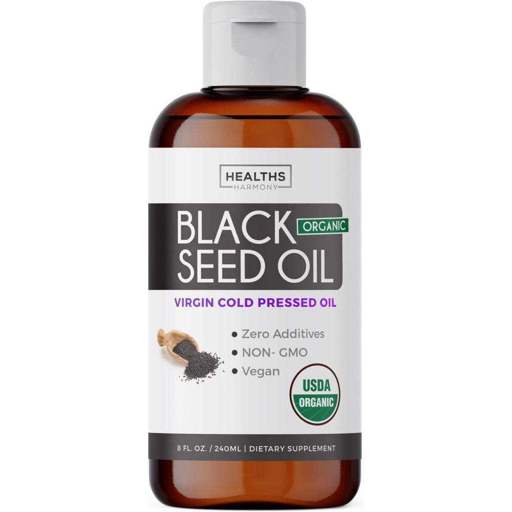 USDA Organic Black Cumin Seed Oil Liquid (8 fl oz) Premium Cold-Pressed Nigella Sativa Producing Pure - Antioxidant Supplement - Vegan, Gluten-Free, & Non-GMO (No Pills or Capsules)