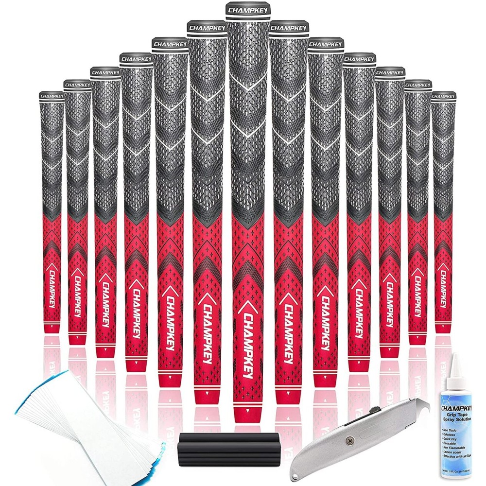 CHAMPKEY Golf Grips 13 Pack | Come with Solvent,15 Tapes,Vise Clamp and Hook Blade | All Weather Control and High Feedback Golf Club Grips