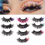 outopen 10 Pairs Lashes with Color on End, Colored Lashes Set, 6D Long Fluffy Mink False Eyelashes with Rhinestone, Dramatic Butterfly Lashes, Halloween Cosplay Masquerade Party Daily Eye Makeup Tools