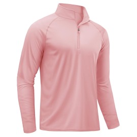 TACVASEN Mens UV Sun Protection Shirts Running Gym Athletic Long Sleeve Shirts for Swim Rash Guard Workout Dry Fit T-Shirts Grey Pink L