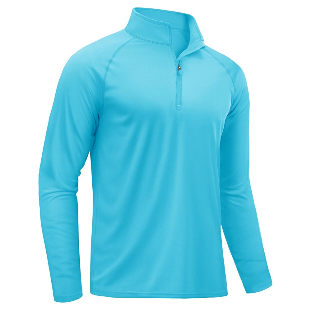 TACVASEN Long Sleeve Swim Shirts for UPF 50+ Sun Protection Running Shirts Quick Dry Rash Guard Outdoor 1/4 Zip Pullover T-Shirts Dry Fit Blue