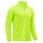 TACVASEN Men Long Sleeve Swim Shirts Sun Protection Quick Dry 1/4 Zip Pullover Running Workout Shirts Fluorescent Green XXL