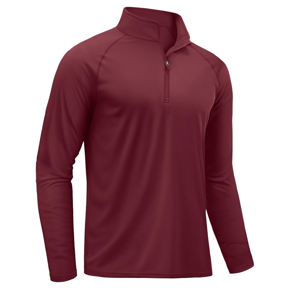 TACVASEN Mens Long Sleeve Quarter Zip Pullover Shirts Rash Guard Quick Dry Running for Men Sun Protection Swimming T-Shirts Wine Red